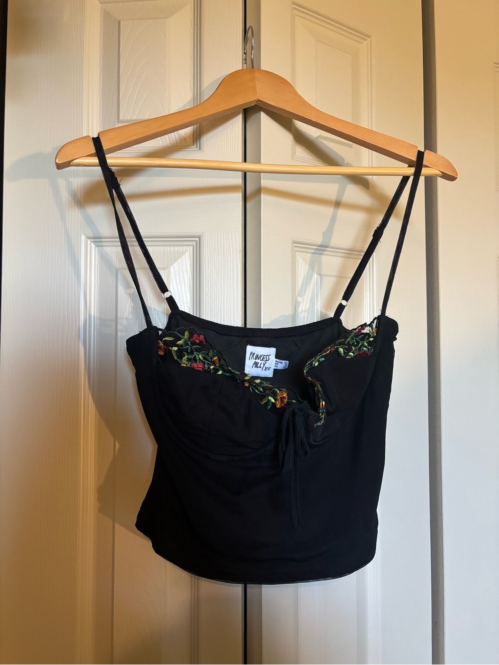 Princess Polly Black Lace-Trim Tank Top